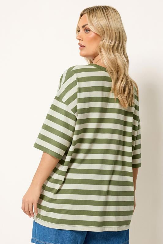 YOURS Plus Size Khaki Green & Cream Boxy T-Shirt | Yours Clothing 2