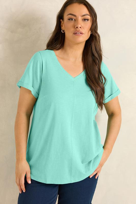  EVANS Curve Turquoise Blue Cotton T-Shirt