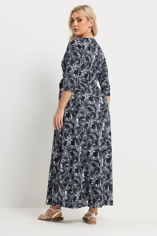 YOURS Plus Size Navy Blue Soft Touch Paisley Wrap Dress | Yours Clothing 2