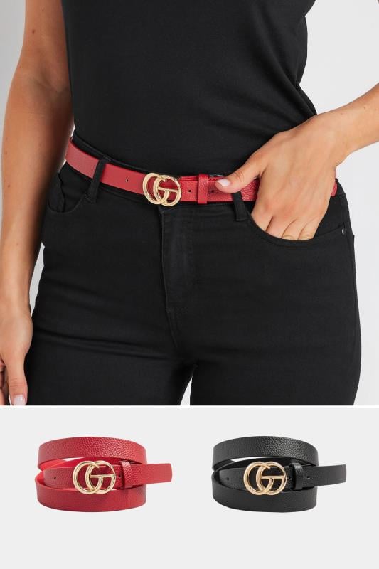 LTS 2 Pack Black & Red Gold Tone Buckle Belts | Long Tall Sally 1