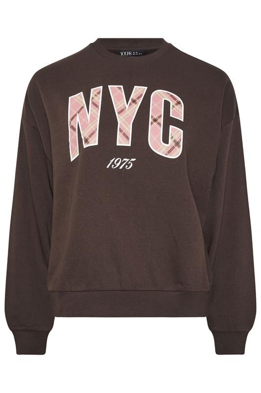 YOURS Plus Size Brown 'NYC' Check Sweatshirt | Yours Clothing 5