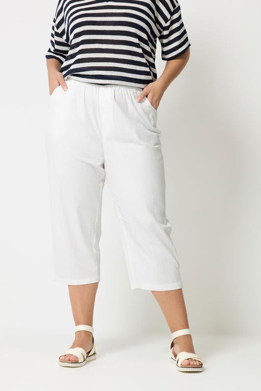  YOURS Curve White Cool Cotton Cropped Trousers