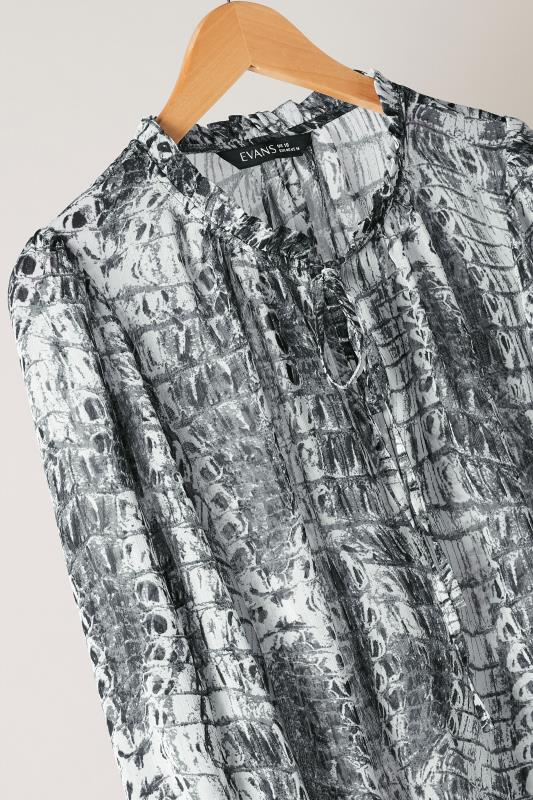 EVANS Plus Size Grey Snake Print Tie Neck Blouse | Evans 8