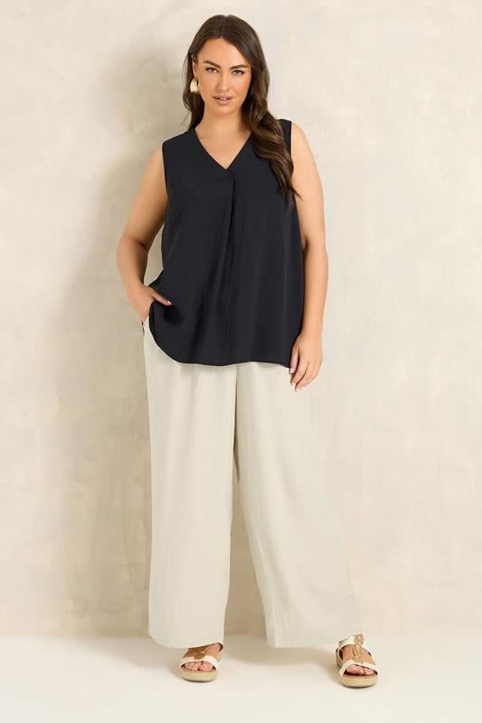  EVANS Curve Cream Linen Wide Leg Trouser