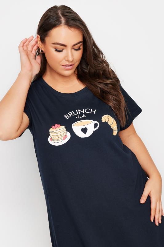 YOURS Curve Black 'Brunch Club' Slogan Nightdress 4