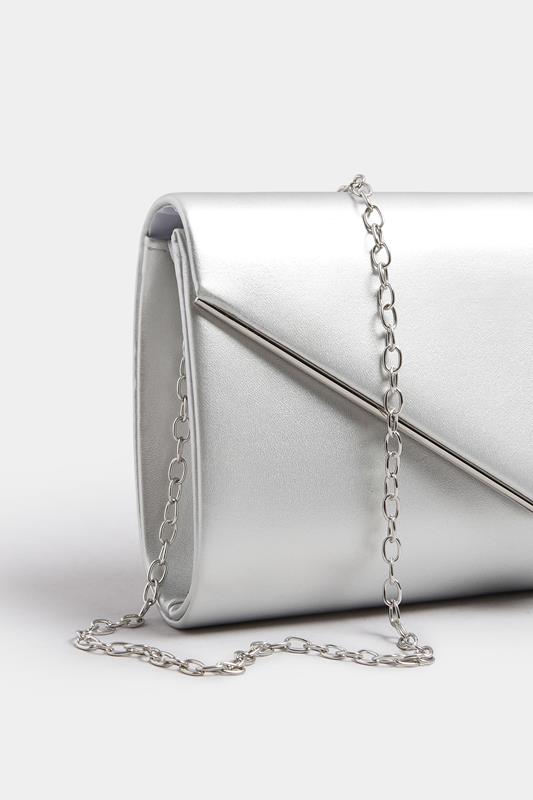 Silver Faux Leather Metal Trim Clutch bag | Yours Clothing 2