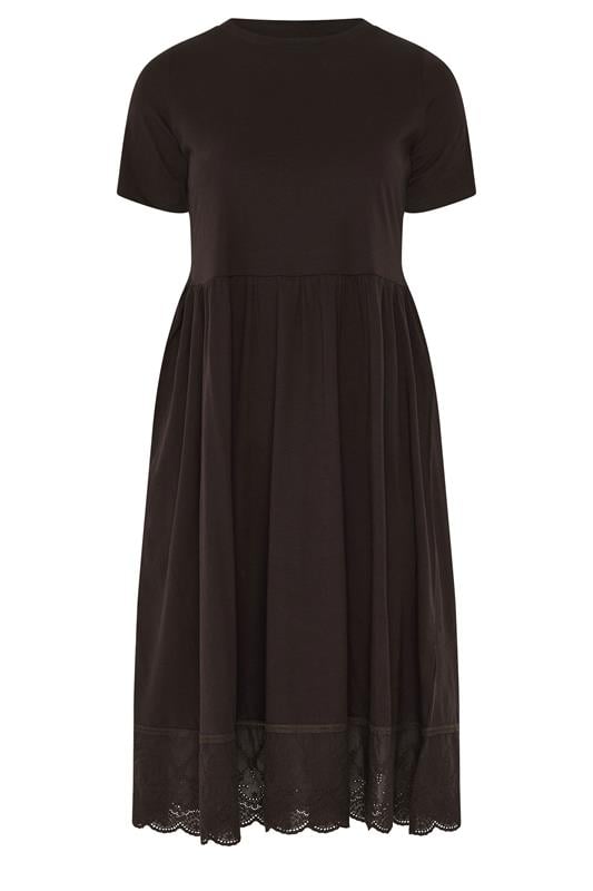 YOURS Plus Size Chocolate Brown Broderie Anglaise Trim Dress | Yours Clothing 5