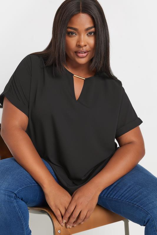 YOURS Plus Size Black Notch Neck Blouse | Yours Clothing 4