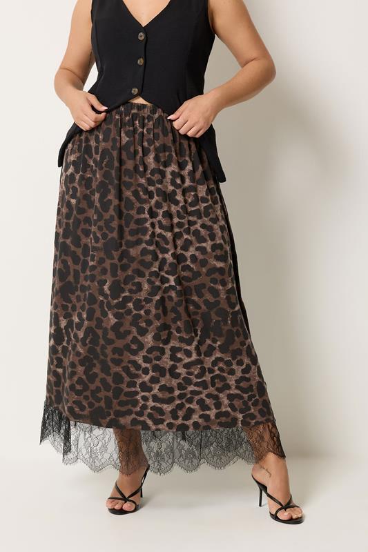 YOURS Plus Size Chocolate Brown Leopard Skirt | Yours Clothing 1