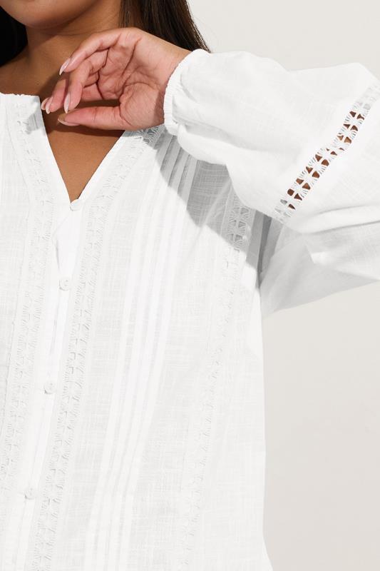 YOURS Plus Size White Crochet Trim Pleated Blouse | Yours Clothing 4