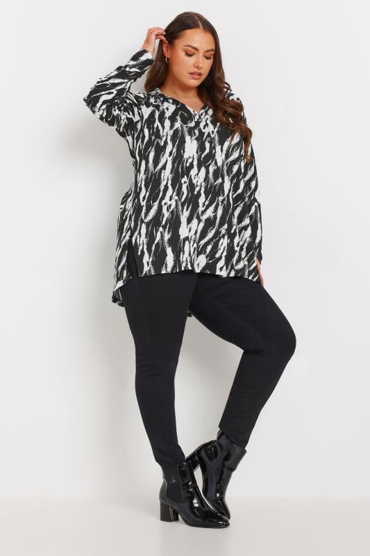 YOURS Plus Size Black & White Abstract Print Textured Shirt | Yours Clothing  2