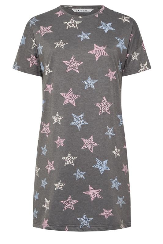 YOURS Plus Size Grey Animal Star Print Sleep Tee Nightdress | Yours Clothing 5