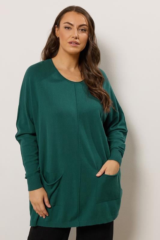 Plus Size  EVANS Curve Teal Green Soft Touch Front Seam Jumper