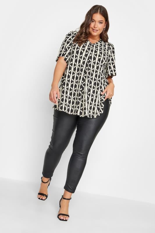 YOURS Plus Size White Geometric Print Pleated Top | Yours Clothing 2