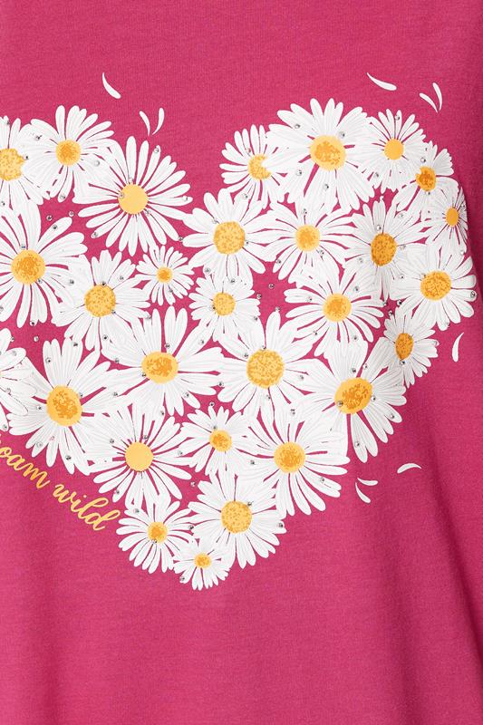 YOURS Plus Size Dark Pink Daisy Heart Print T-Shirt | Yours Clothing 4