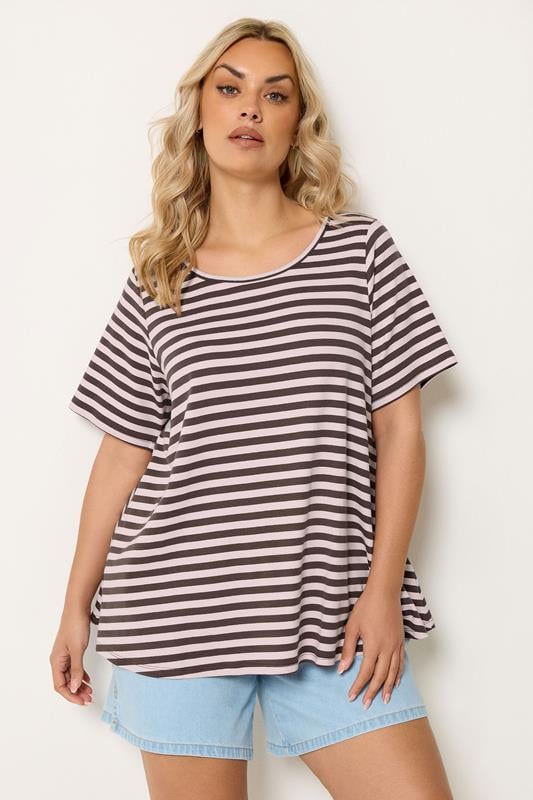 YOURS Plus Size Chocolate Brown & Pink Swing Top | Yours Clothing 1
