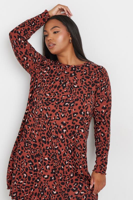 YOURS Plus Size Rust Orange Leopard Print Lettuce Edge Tunic Top | Yours Clothing 4