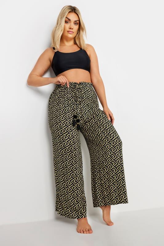 YOURS Plus Size Black Geometric Print Tassel Trousers | Yours Clothing 3