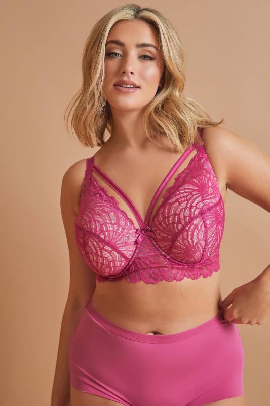 Plus Size Pink Lace Strap Detail Padded Underwired Longline Bra | Yours Clothing 1