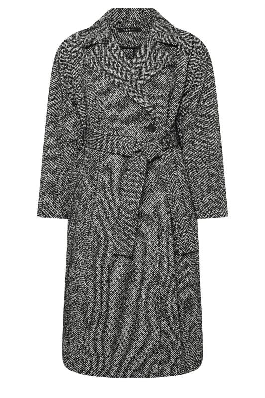 YOURS Plus Size Black Woven Herringbone Formal Maxi Coat | Yours Clothing 6