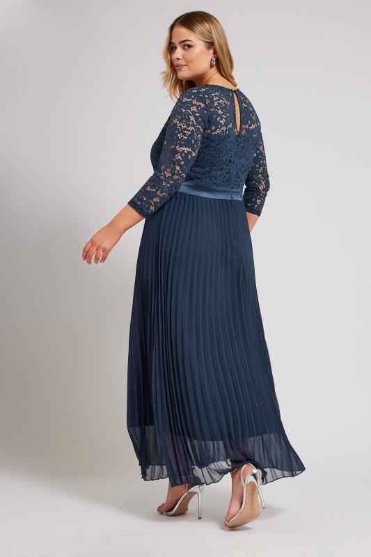 YOURS LONDON Plus Size Navy Blue Lace Wrap Pleated Maxi Dress | Yours Clothing 2