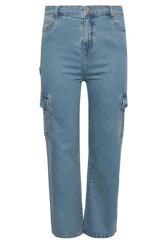 YOURS Plus Size Mid Blue Wide Leg Cargo Jeans | Yours Clothing  5