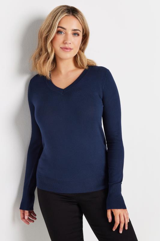 M&Co Navy Blue V-Neck Long Sleeve Jumper | M&Co 2