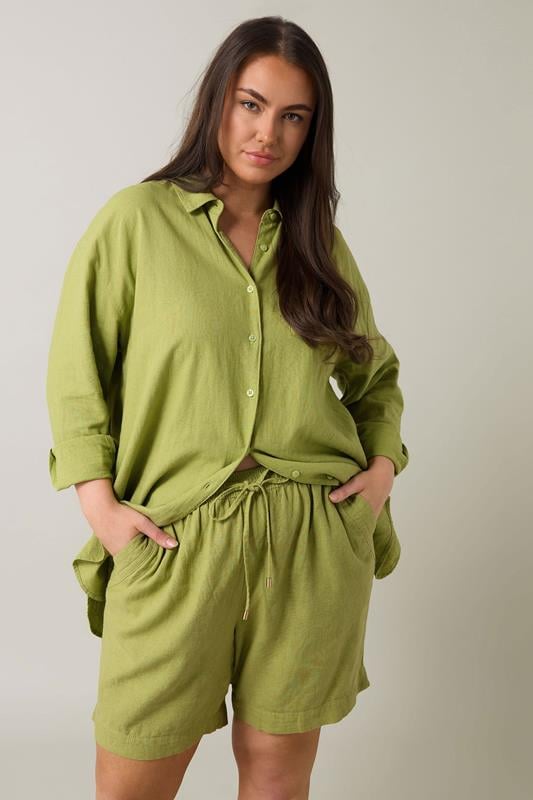  EVANS Curve Set Chartreuse Green Linen Shirt & Short