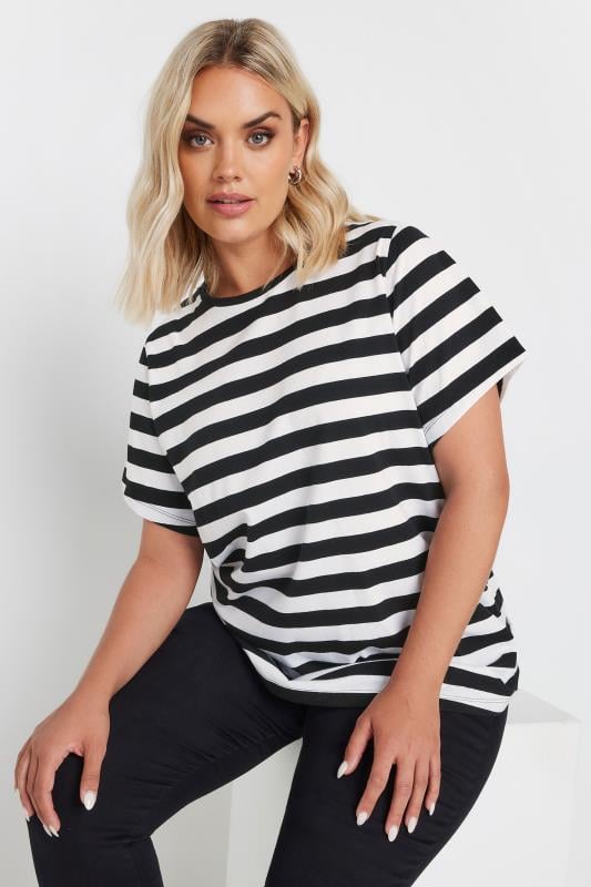 YOURS Plus Size Black & White Stripe T-Shirt | Yours Clothing  1