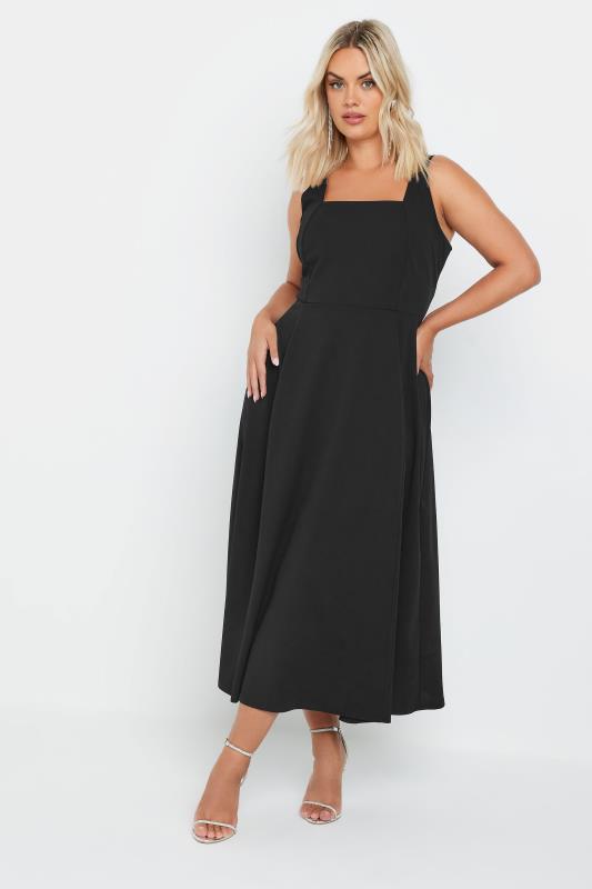 YOURS Plus Size Black Pinafore Midaxi Dress | Yours Clothing 1