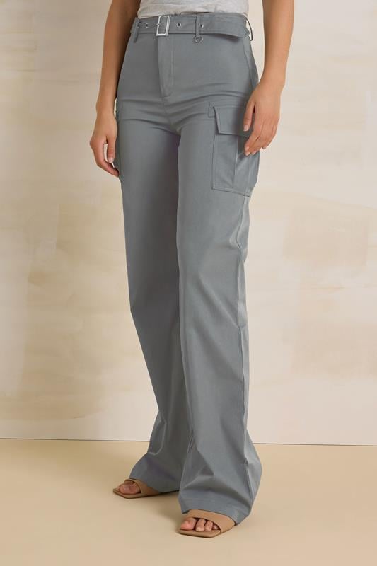 LTS Tall Women's Grey Belted Wide Leg Cargo Trousers | Long Tall Sally 2