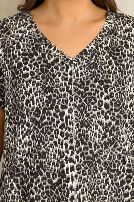 EVANS Plus Size Natural Leopard Print V Neck Cotton T-Shirt | Evans 5