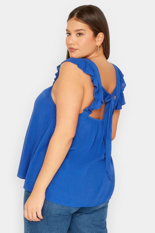 LTS Tall Women's Cobalt Blue Crinkle Frill Top | Long Tall Sally 3