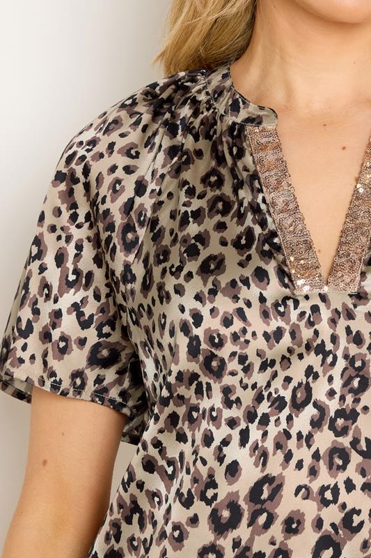 LTS Tall Women's Brown Leopard Print Satin Top | Long Tall Sally 4