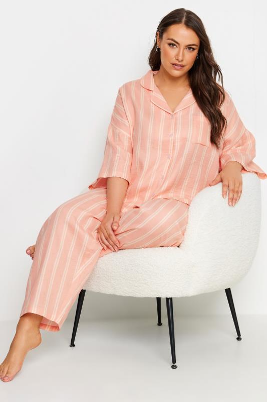 YOURS Plus Size Orange Stripe Print Pyjama Set | Yours Clothing 1