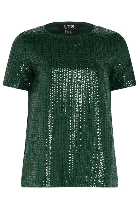 LTS Tall Green Crew Neck Sequin Top | Long Tall Sally 5