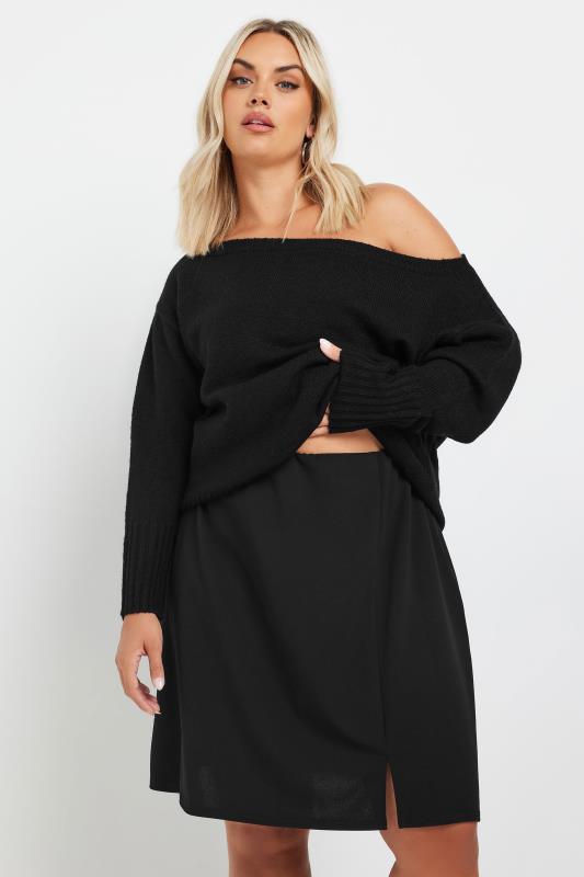 Plus Size  YOURS Curve Black Side Split Mini Skirt