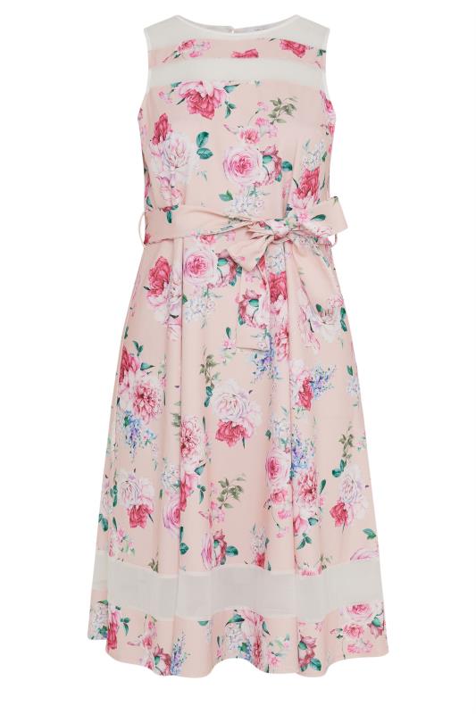 YOURS LONDON Plus Size Pink Floral Print Skater Dress | Yours Clothing 5