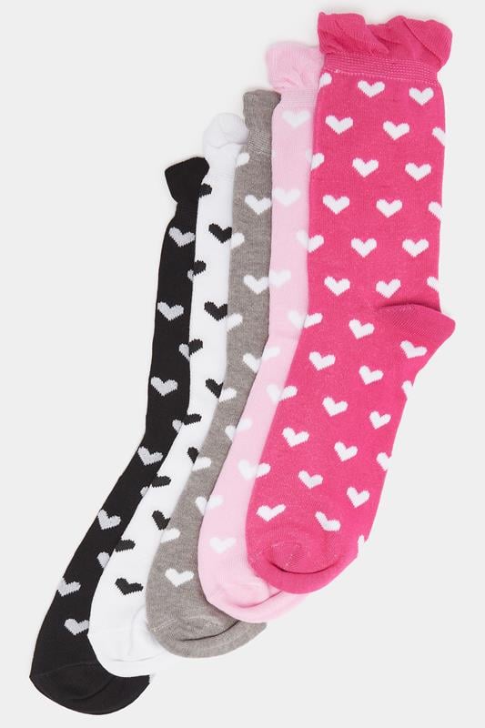YOURSET 5 PACK Curve Pink & Grey Polka Dot Ankle Socks