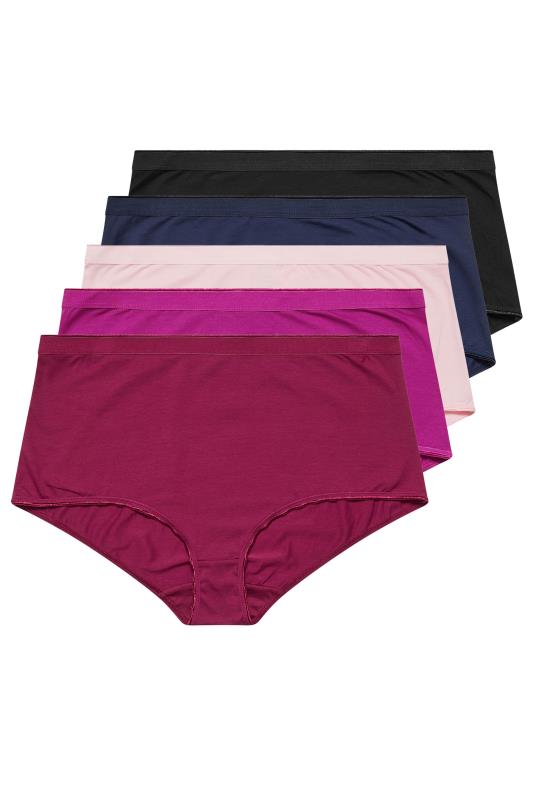 YOURS 5 PACK Plus Size Pink & Black Stretch Cotton Full Briefs | Yours Clothing  5