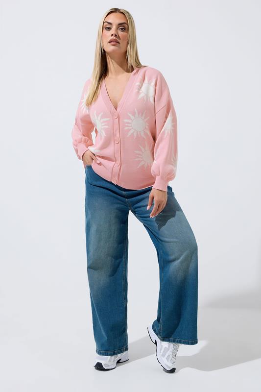 LIMITED COLLECTION Plus Size Pink Sun Balloon Sleeve Knitted Cardigan | Yours Clothing 2