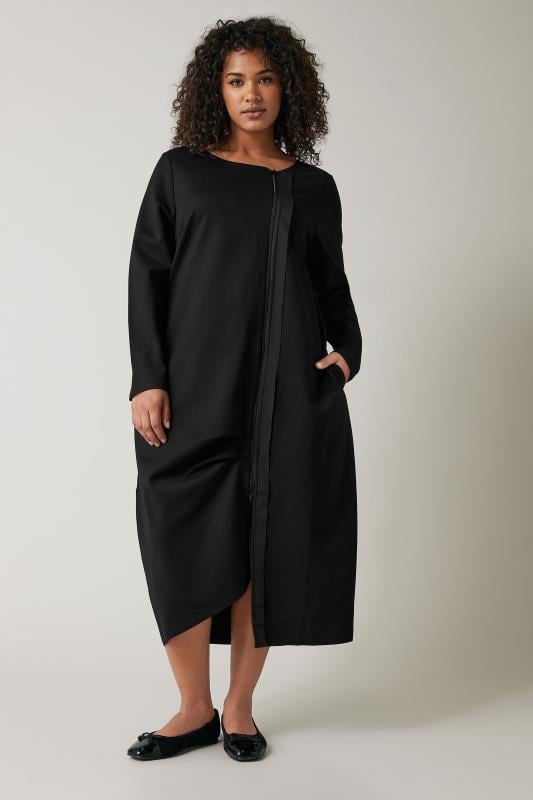 Plus Size  Evans Black Zip Detail Long Sleeve Dress