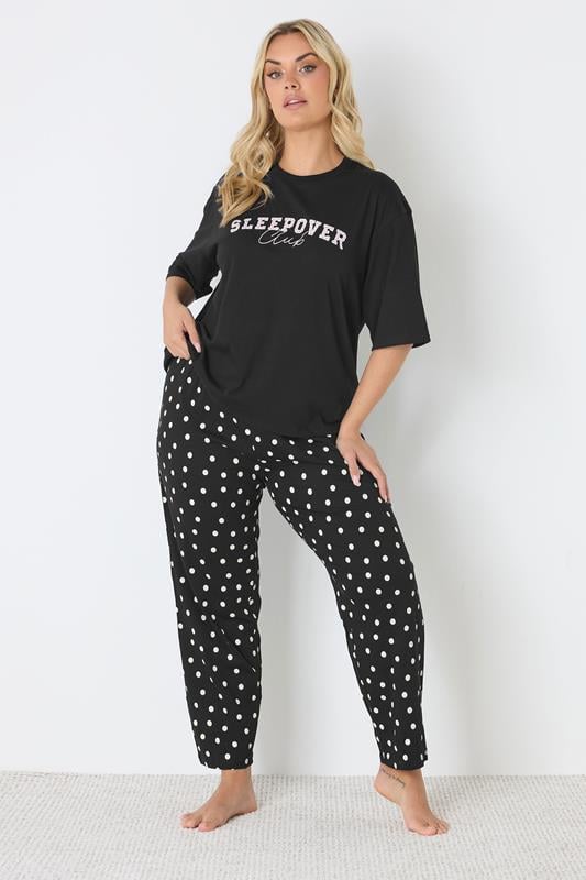  YOURS Curve Black Polka Dot Wide Leg Pyjama Bottoms