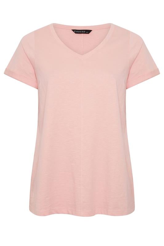 EVANS Plus Size Blush Pink V-Neck Cotton T-Shirt | Evans 5