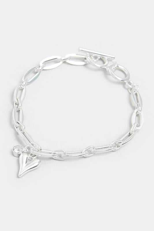 Silver Tone Heart Polished Charm Bracelet