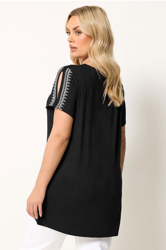 YOURS Plus Size Black Embroidered T-Shirt | Yours Clothing 2