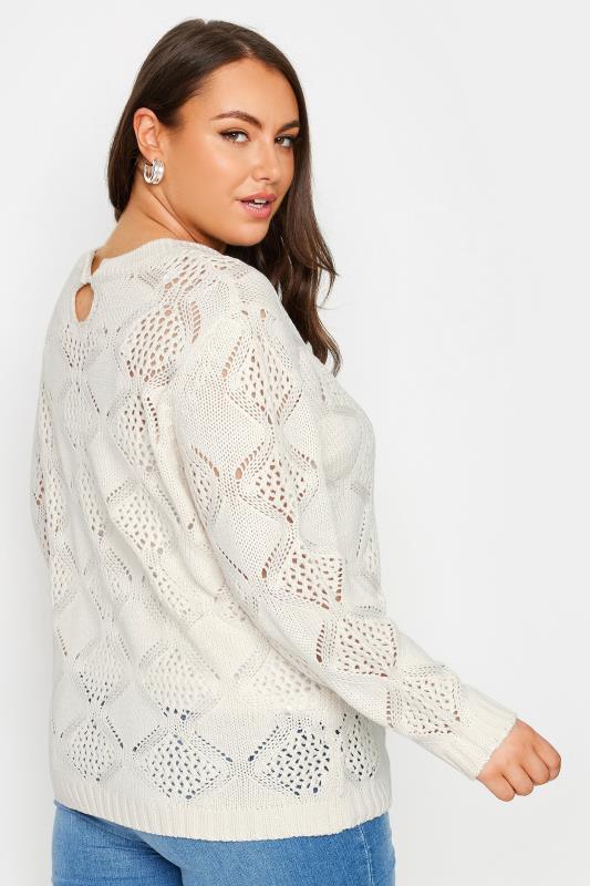 YOURS Plus Size Ivory White Pointelle Stitch Jumper | Yours Clothing 3