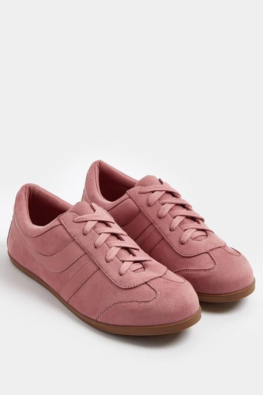  Yours Pink Faux Suede Stripe Trainers In Extra Wide EEE Fit