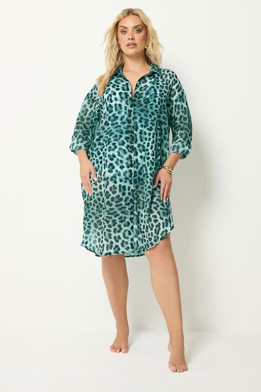  YOURS Curve Blue Leopard Print Cover Up