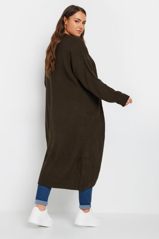 YOURS Plus Size Chocolate Brown Knitted Maxi Cardigan | Yours Clothing 3